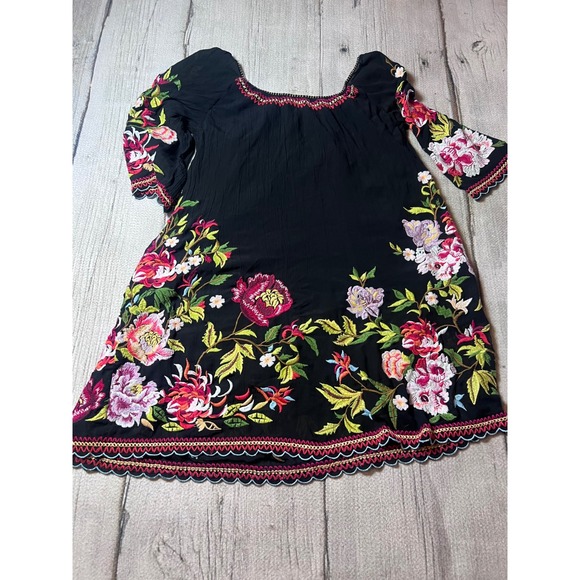 Sundance Tunic Dress Womens Large Black Floral Embroidered Boho Cottagecore L - Picture 8 of 8